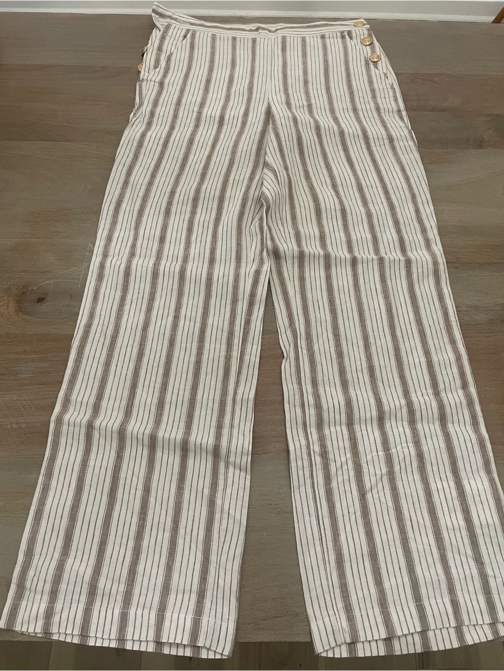 Vineyard Vines Cream and Brown Striped Wide-Leg Trousers